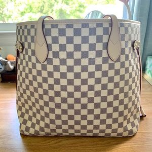 Grey/White Checkered Large Vegan Leather Tote Bag